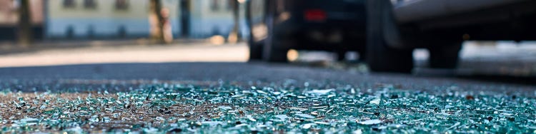 Glass on the road after car accident