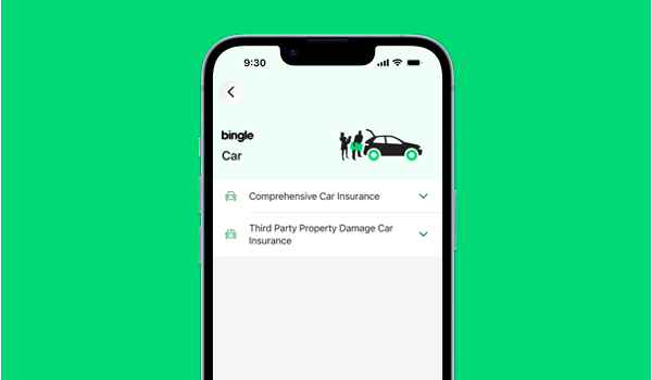 A smartphone showing the policy quote options on the Bingle App