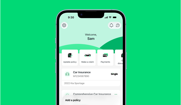 A smartphone showing the user home screen from the Bingle App