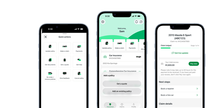 Three smartphones showing screens of the Bingle App