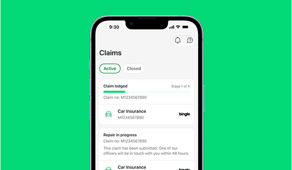 A smartphone showing the Claims screen on the Bingle App